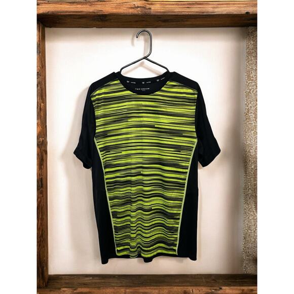 TEK GEAR Performance Dryteck Mens Shirt Sz Large Bright Yellow Black Striped - Picture 1 of 3